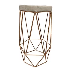 Banqueta Hexagonal Aramado Cobre Suede Bege