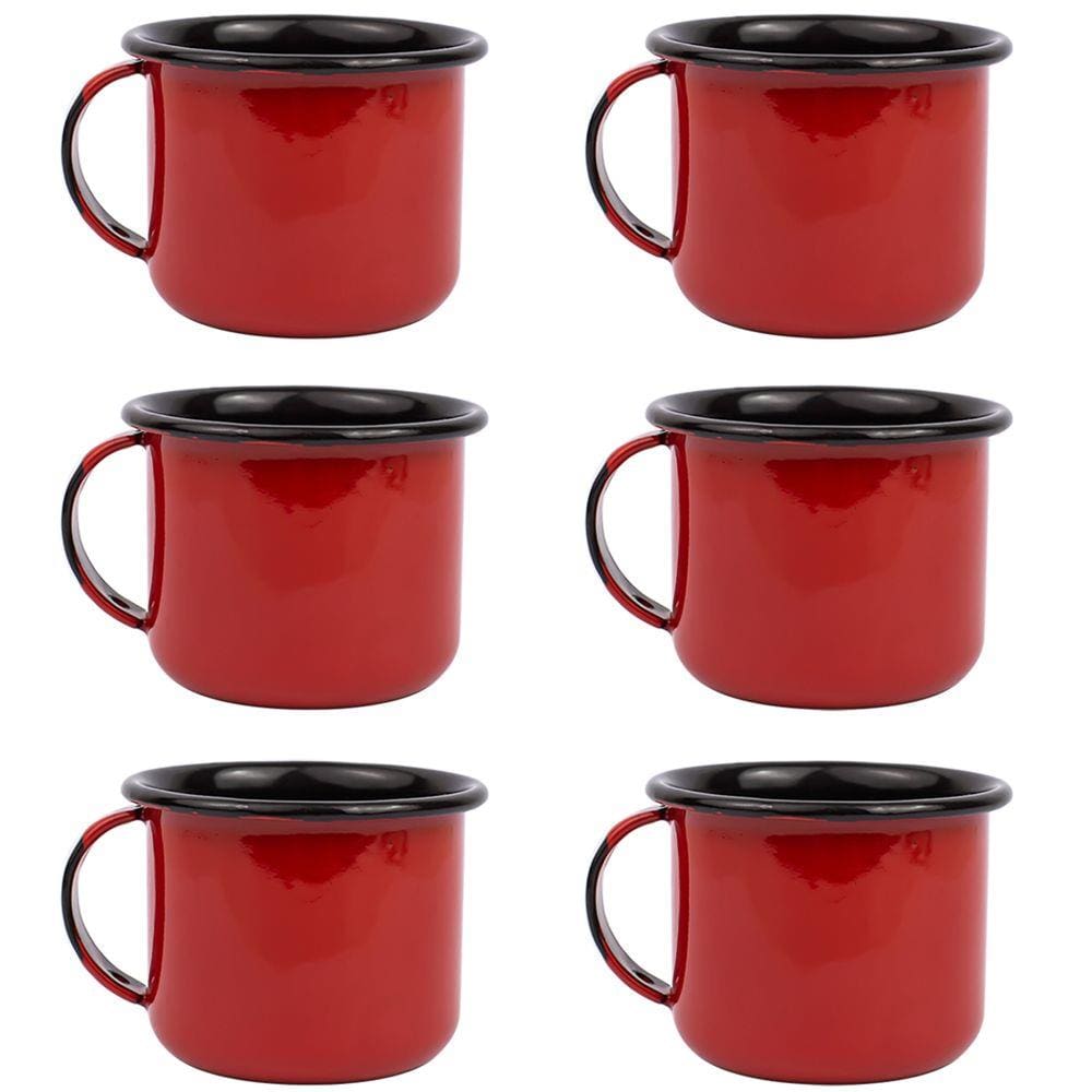 Jogo 6 Canecas Esmaltadas Pequenas Vermelhas Com Alças 90ml Xícaras Ágata Para Café
