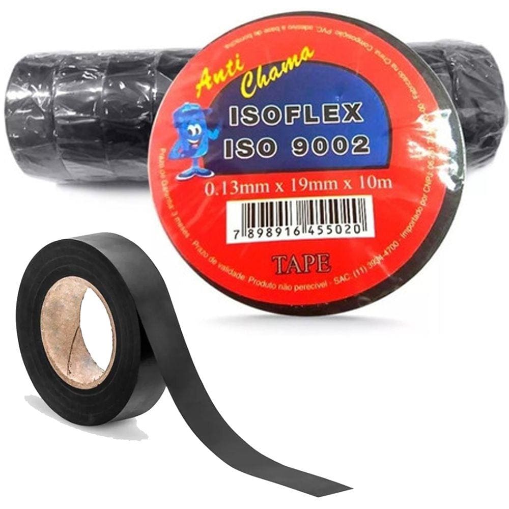 Kit 10x Fita Isolante 0,13mm x 19mm x 10 metros Prof Preto