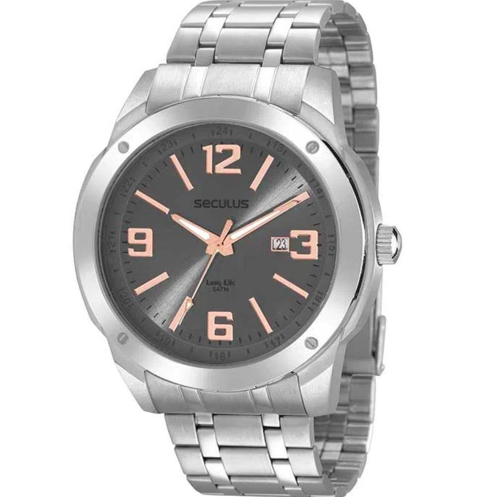 Relogio seculus masculino prata long life 23646g0svna1 analogico 5 atm  cristal mineral | Casas Bahia