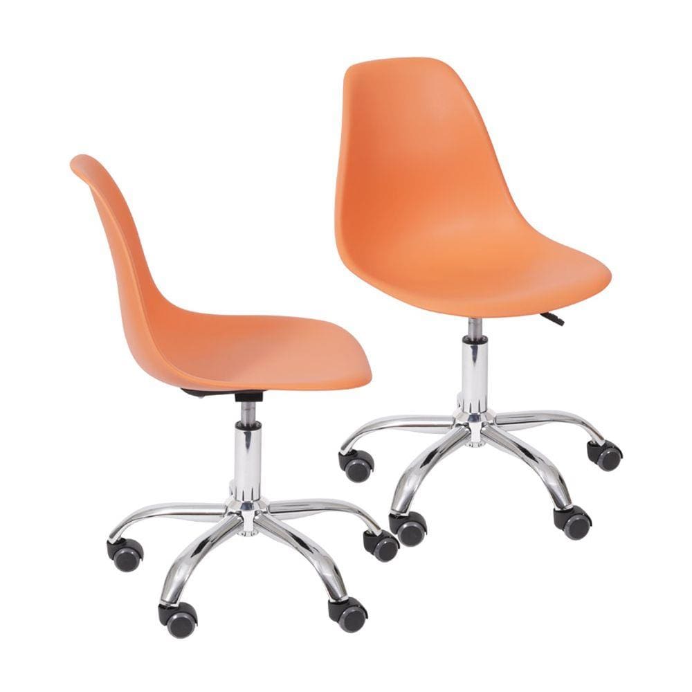 Kit 02 Cadeiras Boxbit Dkr Eames Polipropileno Laranja Base Rodízio