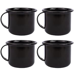 Jogo 4 Canecas Esmaltadas Retrô Pretas 90ml Xícaras Ágata Para Café Chá