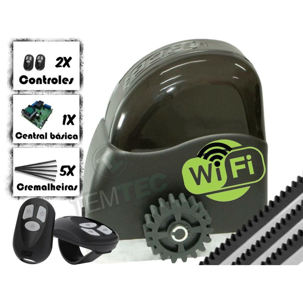 MOTOR PORTÃO DESLIZANTE RCG AL WIFI 300Kg INTELIGENTE 127V ou 220V + 2 CONTROLES + 3M DE CREMALHEIRAS