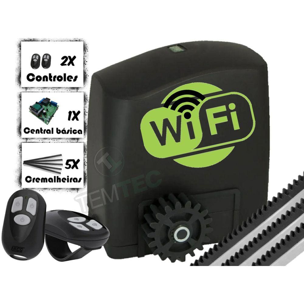 MOTOR PORTÃO DESLIZANTE RCG PL WIFI 300Kg INTELIGENTE 127V ou 220V + 2 CONTROLES + 3M DE CREMALHEIRAS