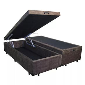 Cama Box Baú Blindado King Bipartido NK Camas Suede Marrom 41x193x203