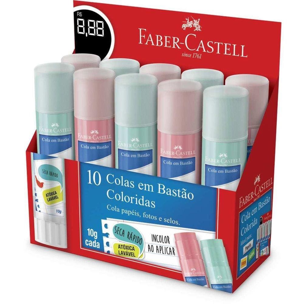 Cola Em Bastão Tons Pastel 10G Sortida Faber-Castell Dp 10Un