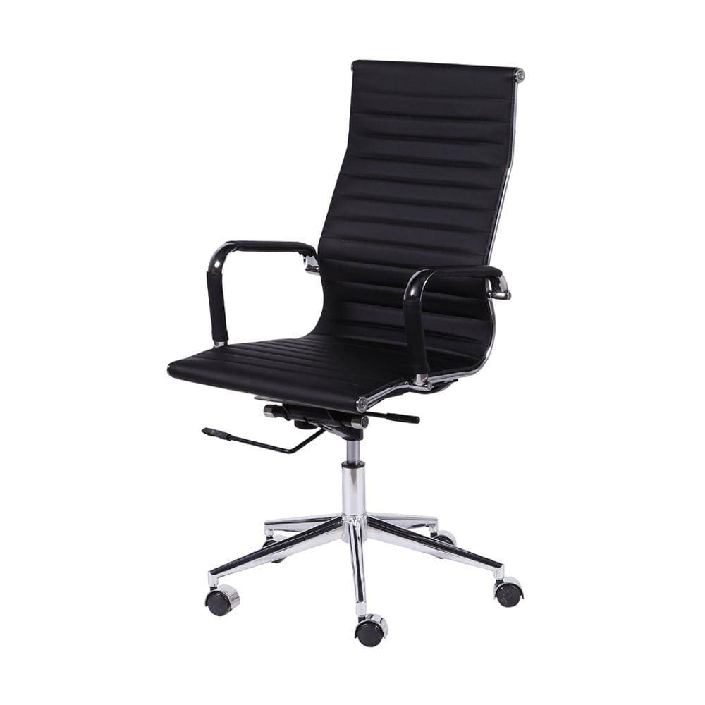Cadeira Boxbit Eames Office Esteirinha Alta P.U. Preta Base Rodízio Cromada