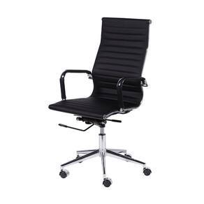 Cadeira Boxbit Eames Office Esteirinha Alta P.U. Preta Base Rodízio Cromada