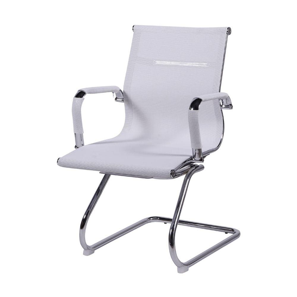 Cadeira Boxbit Eames Office Tela Branca Base Fixa Cromada