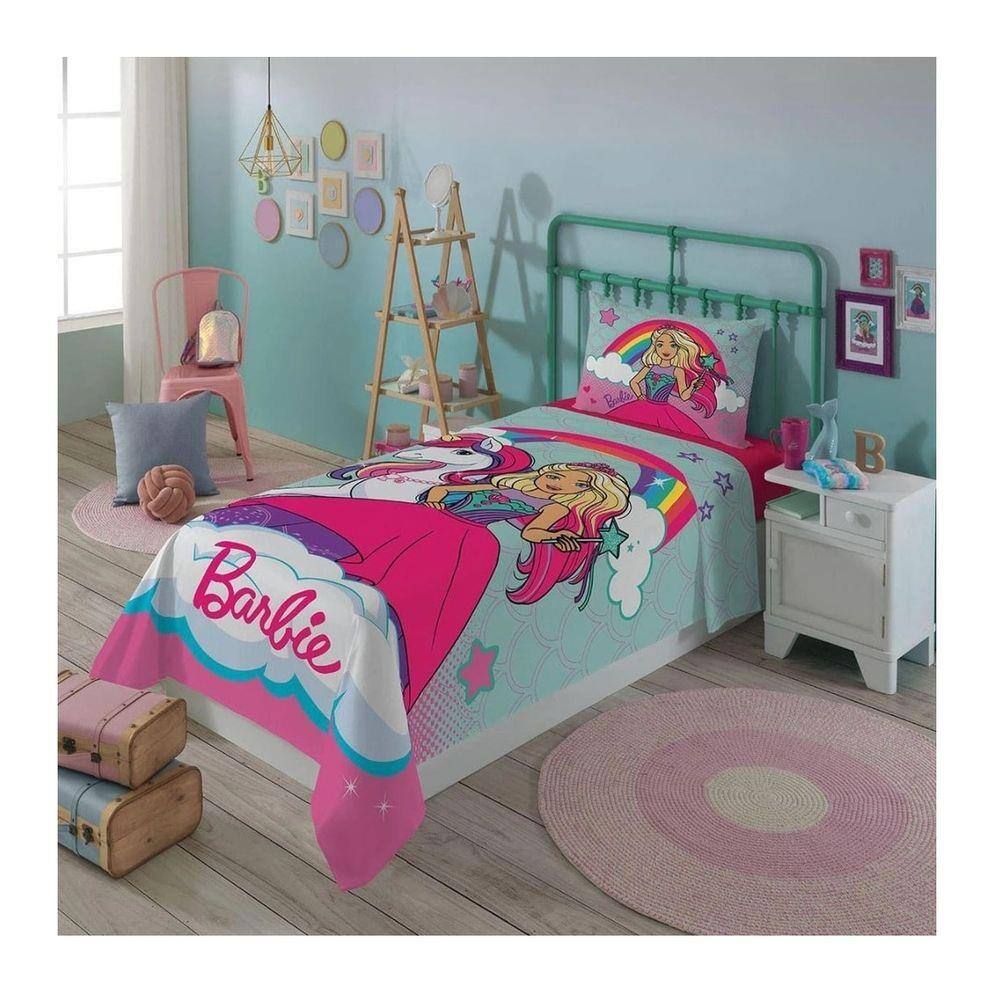 Jogo De Cama Microfibra Solteiro Barbie Reinos Mágicos Lepper