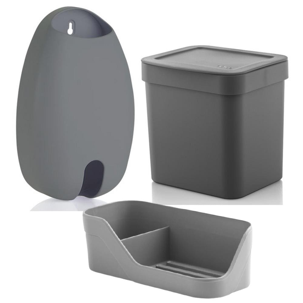 Kit Cozinha Organizador Pia Detergente + Dispenser Porta Sacolas + Lixeira 2,5L - Ou