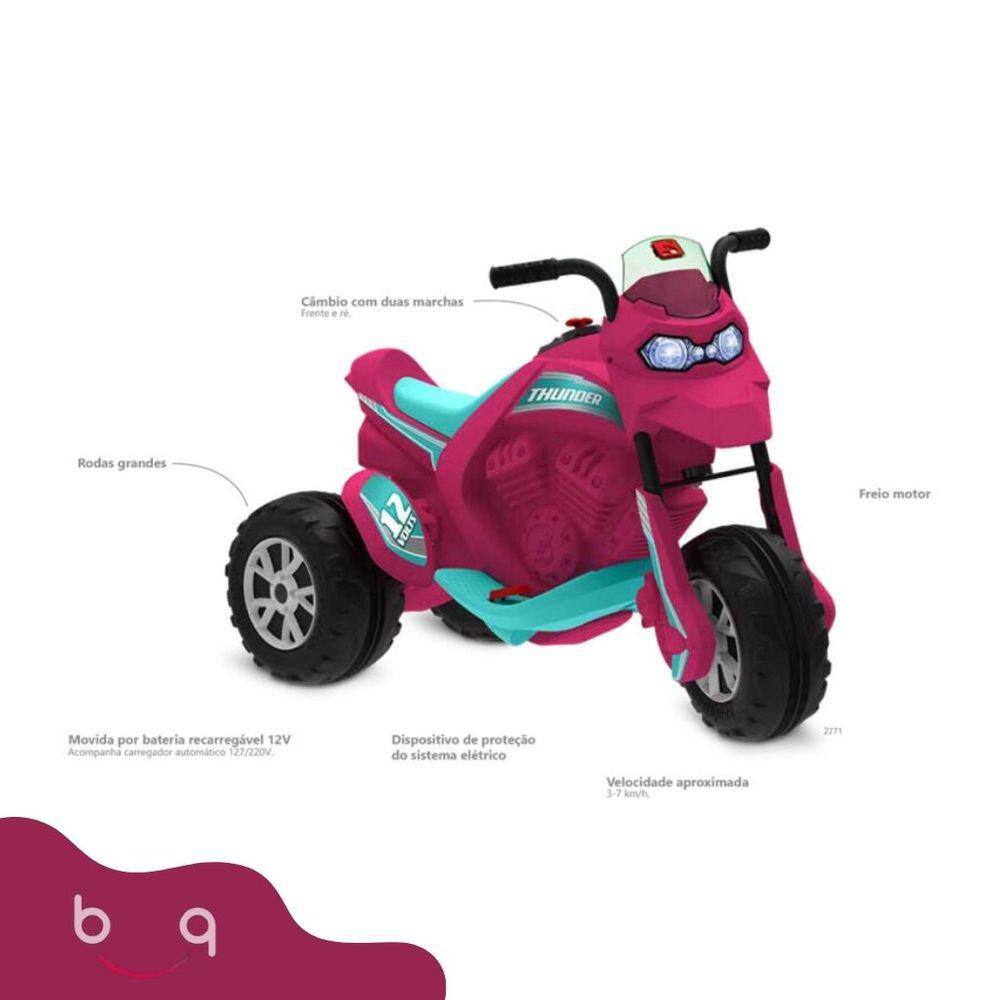 Moto Elétrica Bandeirante Infantil PINK XT3 Até 25kg Rosa