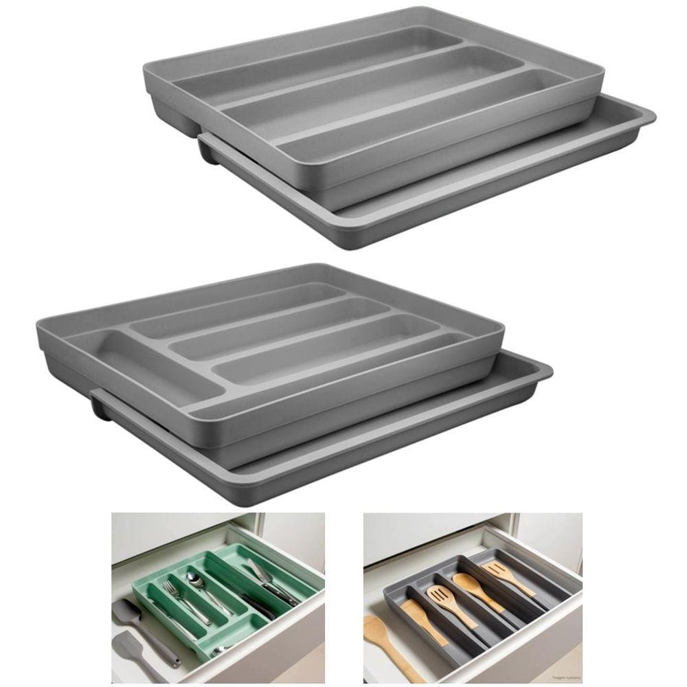 Kit 2 Organizador Gavetas Talheres Extensível Porta Talher Utensílios Cozinha Logic - Ou