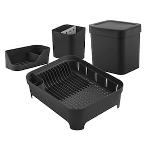 Kit Cozinha Escorredor De Louças Talheres Lixeira 4,7L Organizador De Pia Bancada Preto - Ou