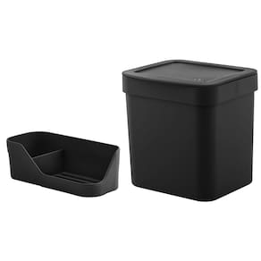 Kit Lixeira 4,7 Litros Cesto De Lixo Organizador Pia Porta Detergente Esponja Preto - Ou
