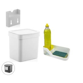 Kit Cozinha Suporte Lixeira 2,5L Organizador De Pia Porta Detergente Branco - Ou