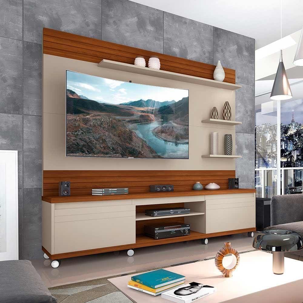Rack com Painel para TV até 72 Polegadas Mirage Móveis Germai Off White/Freijó