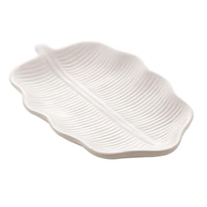 Folha decorativa de cerâmica banana Leaf - branca - 25,5x15x3cm