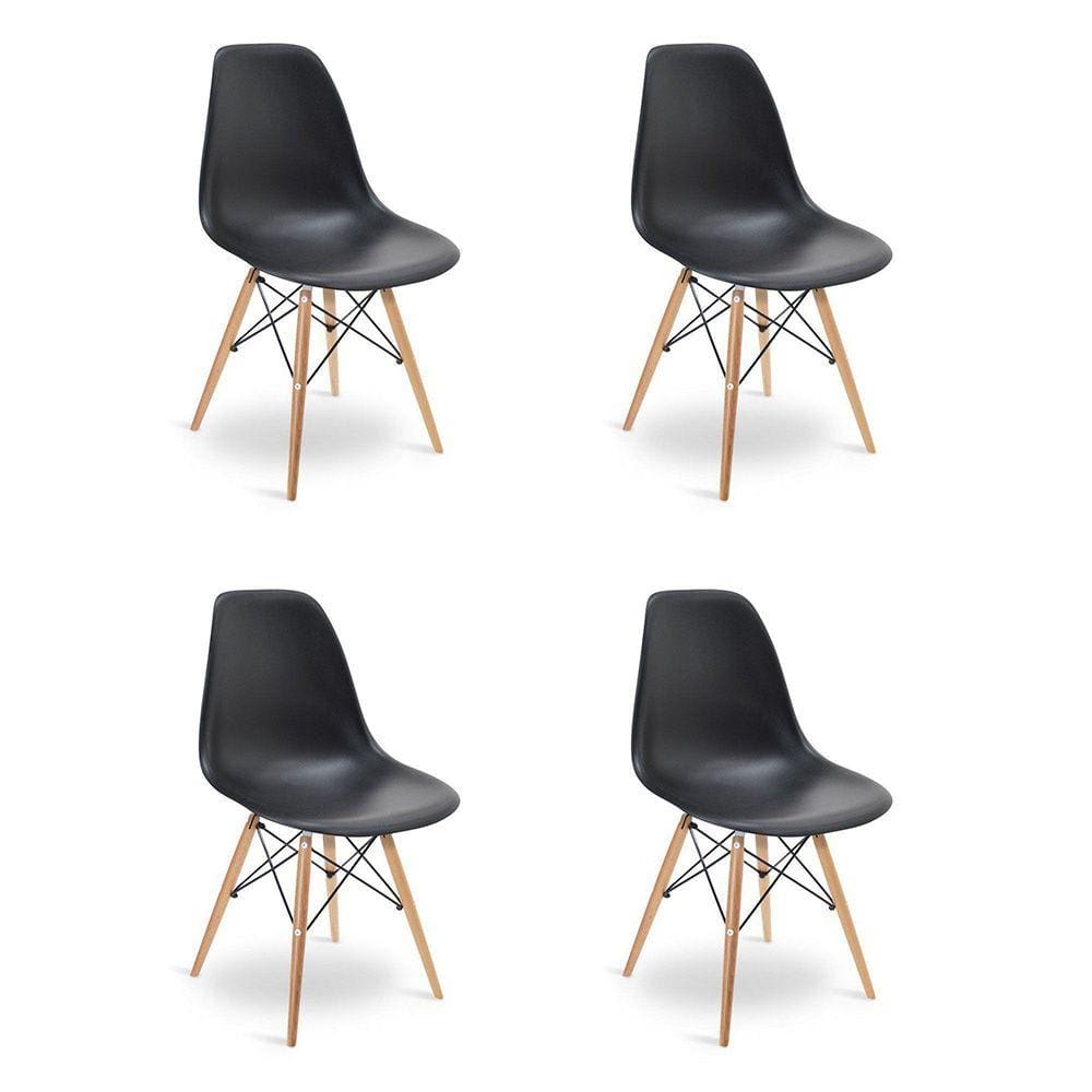 Kit 04 Cadeiras Eiffel Charles Eames Base Madeira Sala de Jantar Preto - SSX Multicoisas
