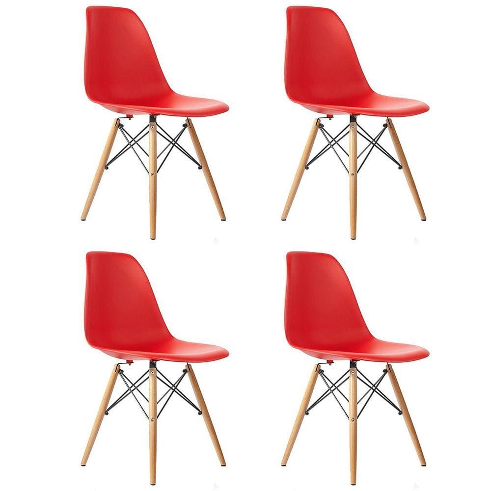 Kit 04 Cadeiras Eiffel Charles Eames Base Madeira Sala de Jantar Vermelho - SSX Multicoisas