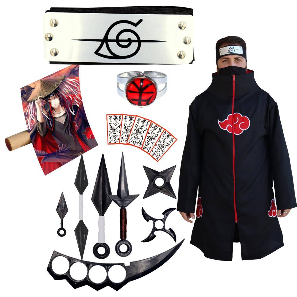 Super Kit Naruto c/ Manto Akatsuki + 10 Itens Coleção Anime | Casas Bahia