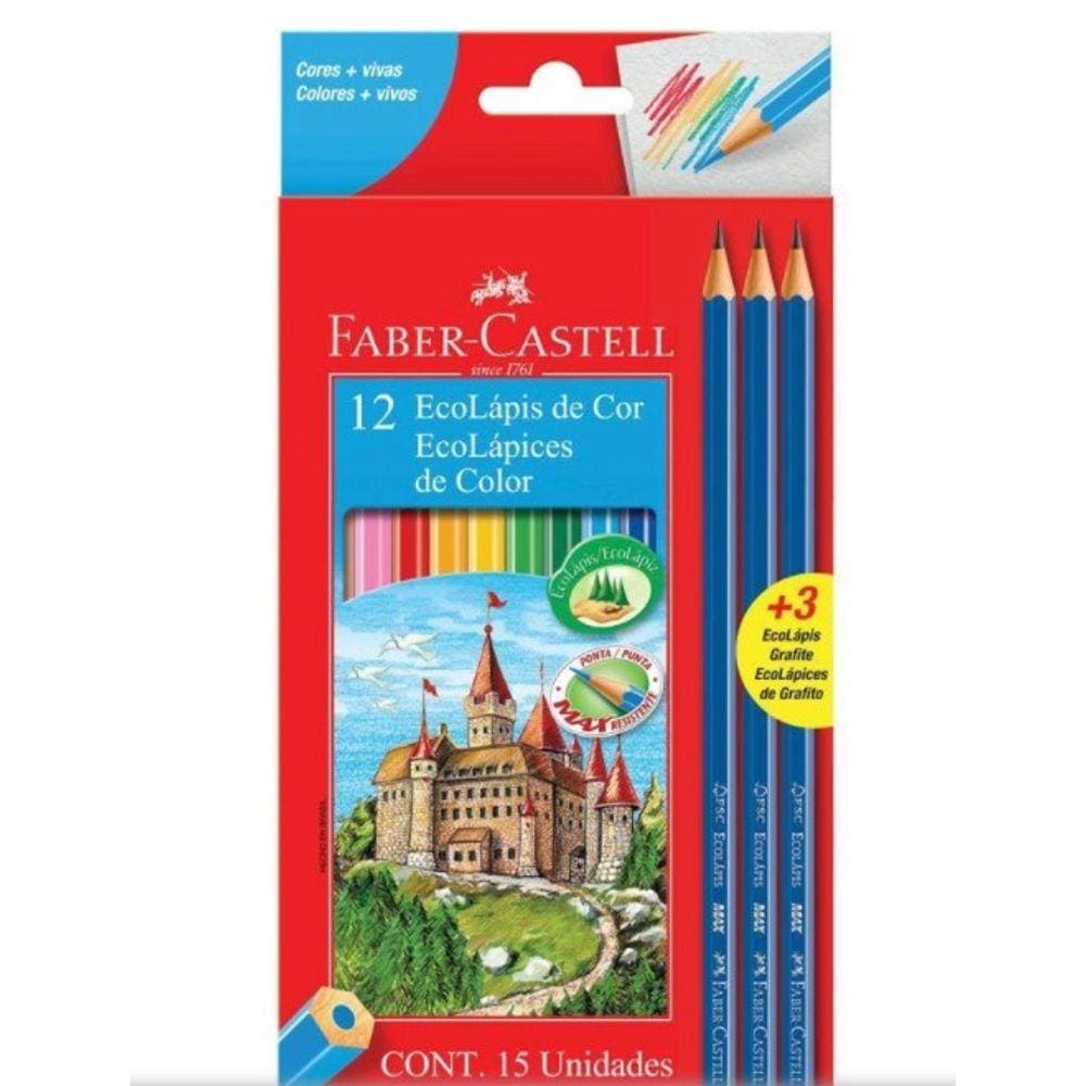 Lápis Cor Faber 12 Cores  -  Com 3 Ecolápis