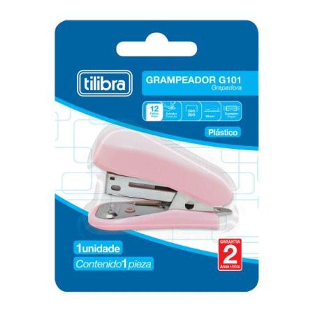 Grampeador Mini Com Extrator Rosa Claro