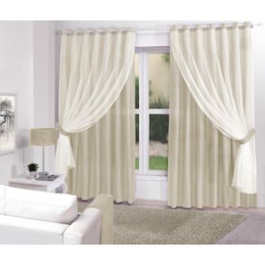 Cortina Creme Sala/quarto Tecido Com Renda 3,00 X 2,70 Lançamento!