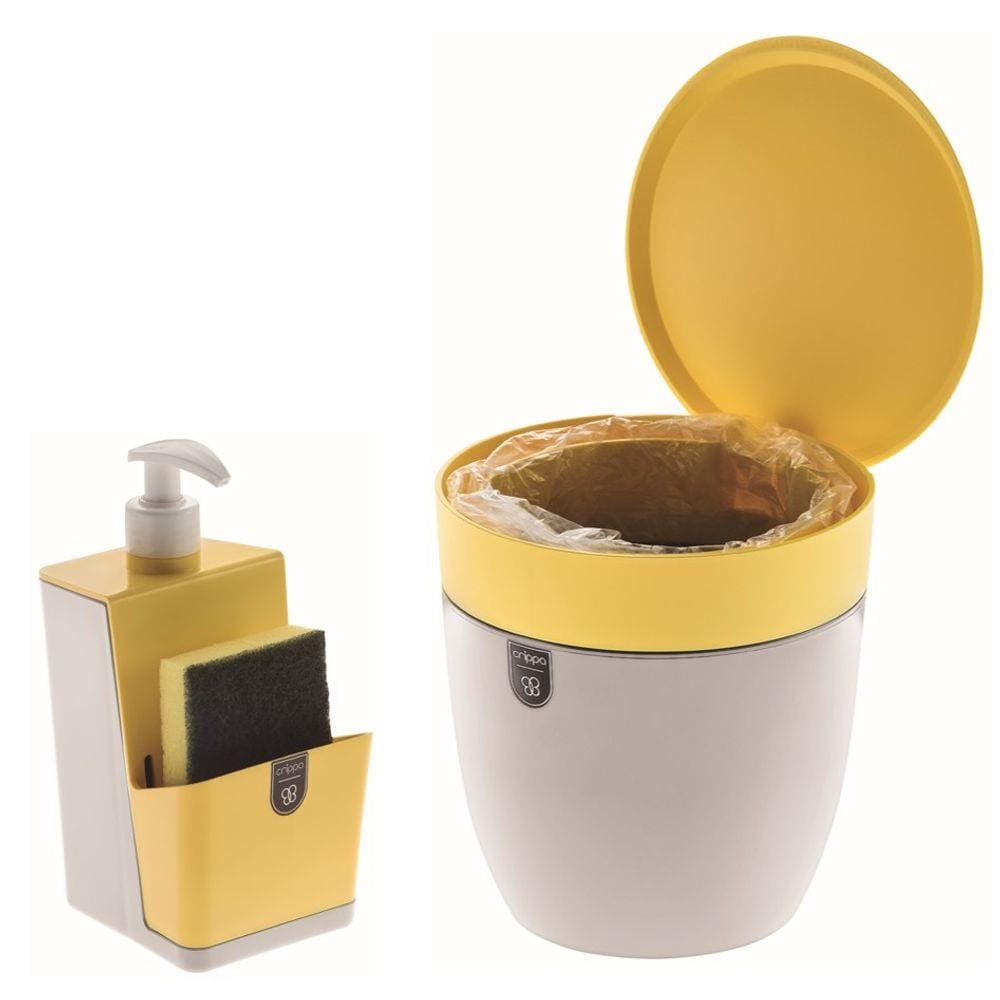 Kit Cozinha Dispenser Porta Detergente + Lixeira 2,5 Litros Pia - Branco Crippa