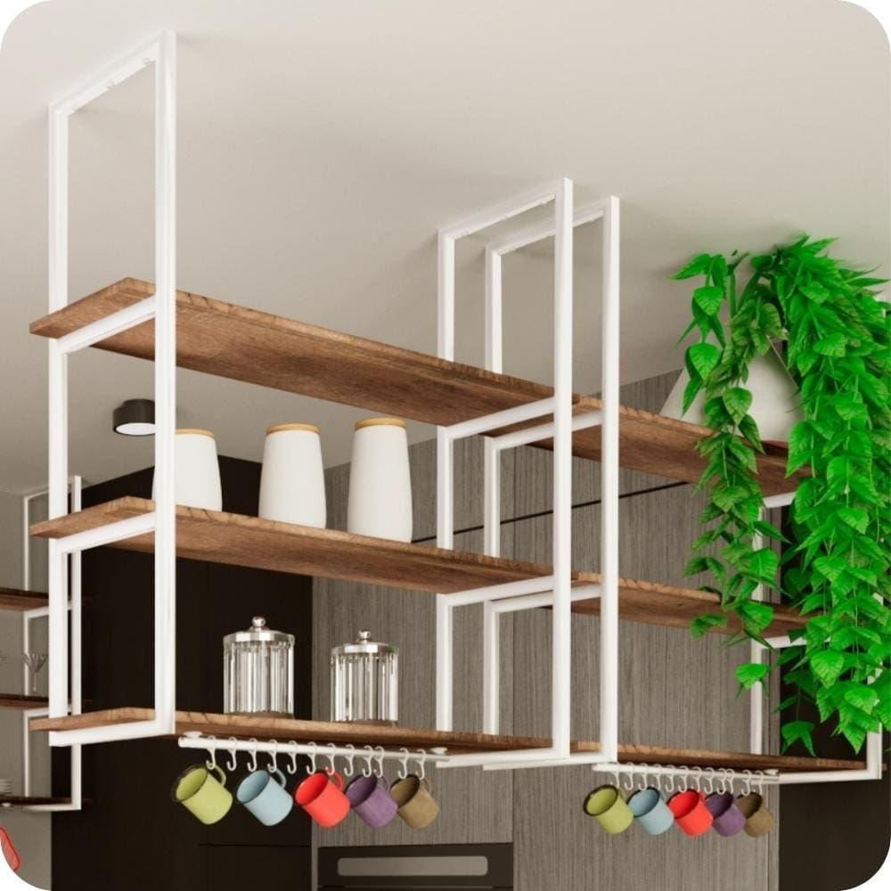 Prateleira Estilo Industrial Suspensa Teto Cozinha 60cm B.M