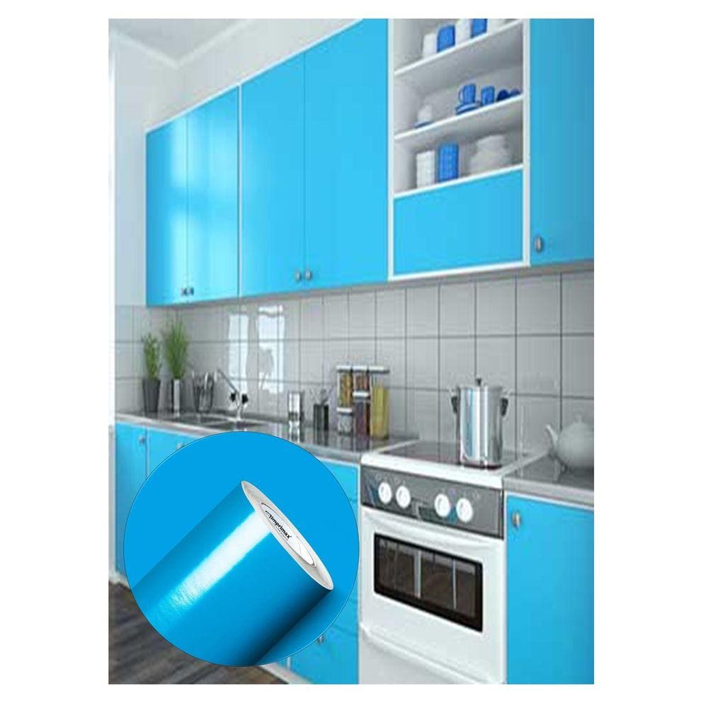 Adesivo Azul Claro para envelopar Armario Cozinha 50cm X 2m
