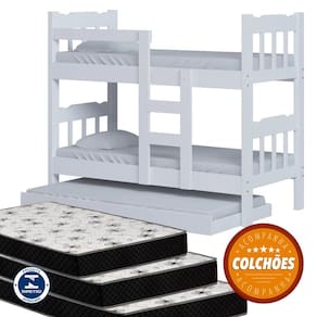 Beliche Perola Com Auxiliar + 03 Colchões D20 88x188x12 Cor Branco