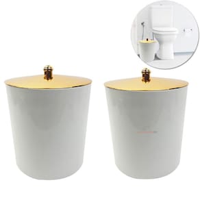 Kit 2 Lixeiras 5 Litros Com Tampa Dourada Metalizada Plástica Para Cozinha Banheiro - AMZ