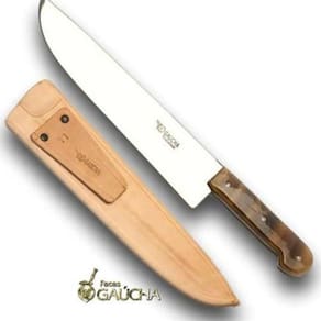 Faca Gaucha Artesanal Carbono Cabo Madeira 12 Pol Com Bainha