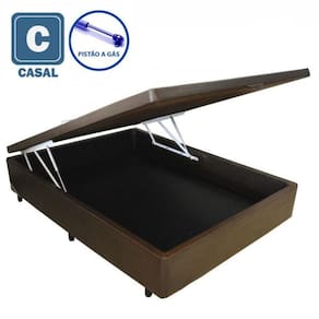Cama Box Baú Casal em Corino marrom com Pistão a gás - 138x188