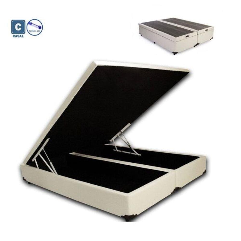 Cama Box Baú casal Bi partida em Corino bege com Pistão a gás - 138x188