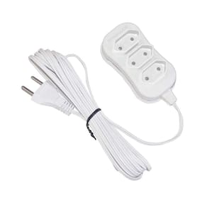 Extensão elétrica 3 metros 3 tomadas bivolt branco Force Line Forceline