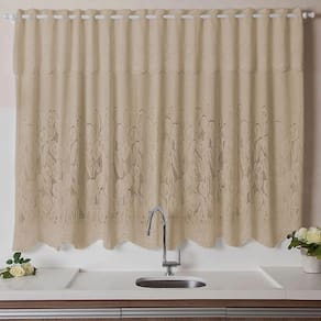 Cortina Renda Cozinha Tulipa Marrom 2,00larg x 1,20alt