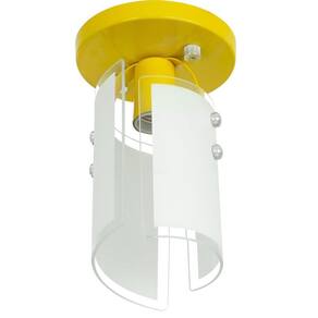 Lustre Plafon Calha Amarela De Vidro Base Redonda