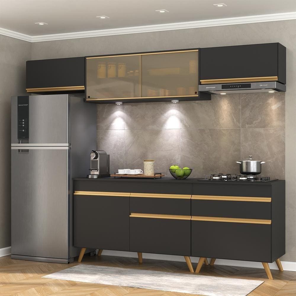 Cozinha Completa 5 peças com Leds MP2033 Veneza Up Multimóveis Preta