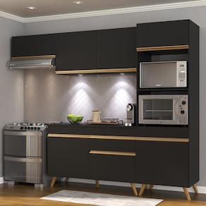 Cozinha Compacta 4 peças com Leds MP2015 Veneza Up Multimóveis Preta