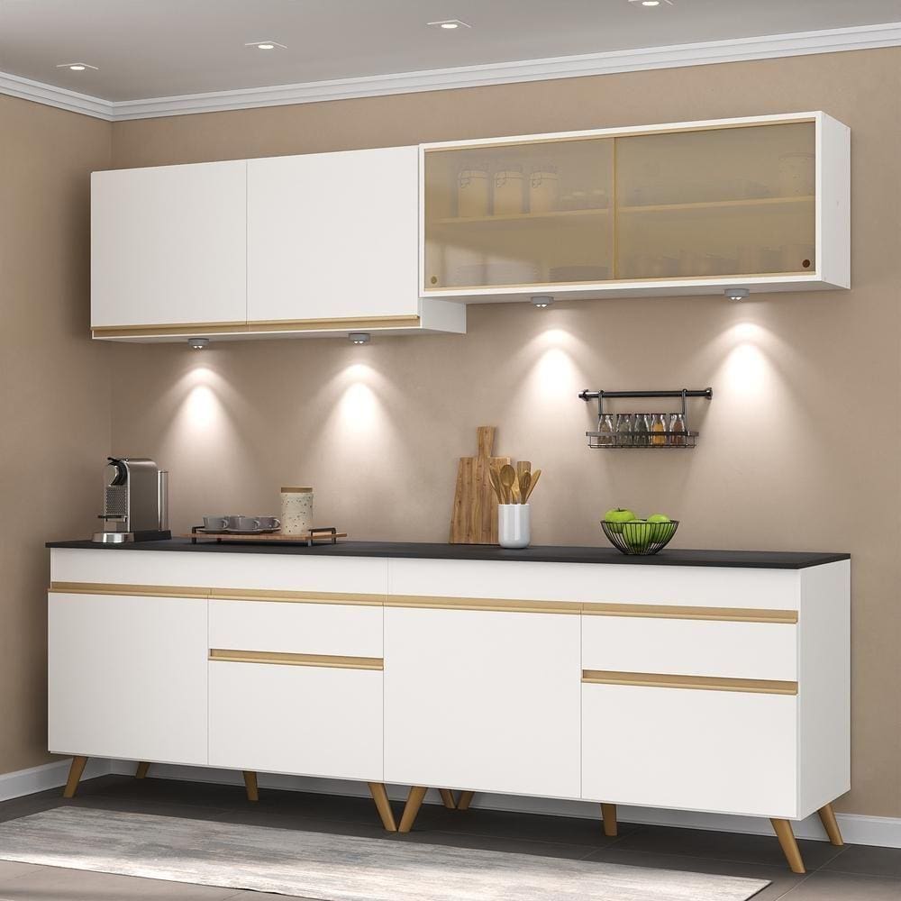 Cozinha Compacta 4 peças com Leds MP2021 Veneza Up Multimóveis Branca