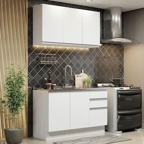 Cozinha Compacta Madesa Glamy 120001 com Armário e Balcão (Sem Tampo e Pia) – Branco