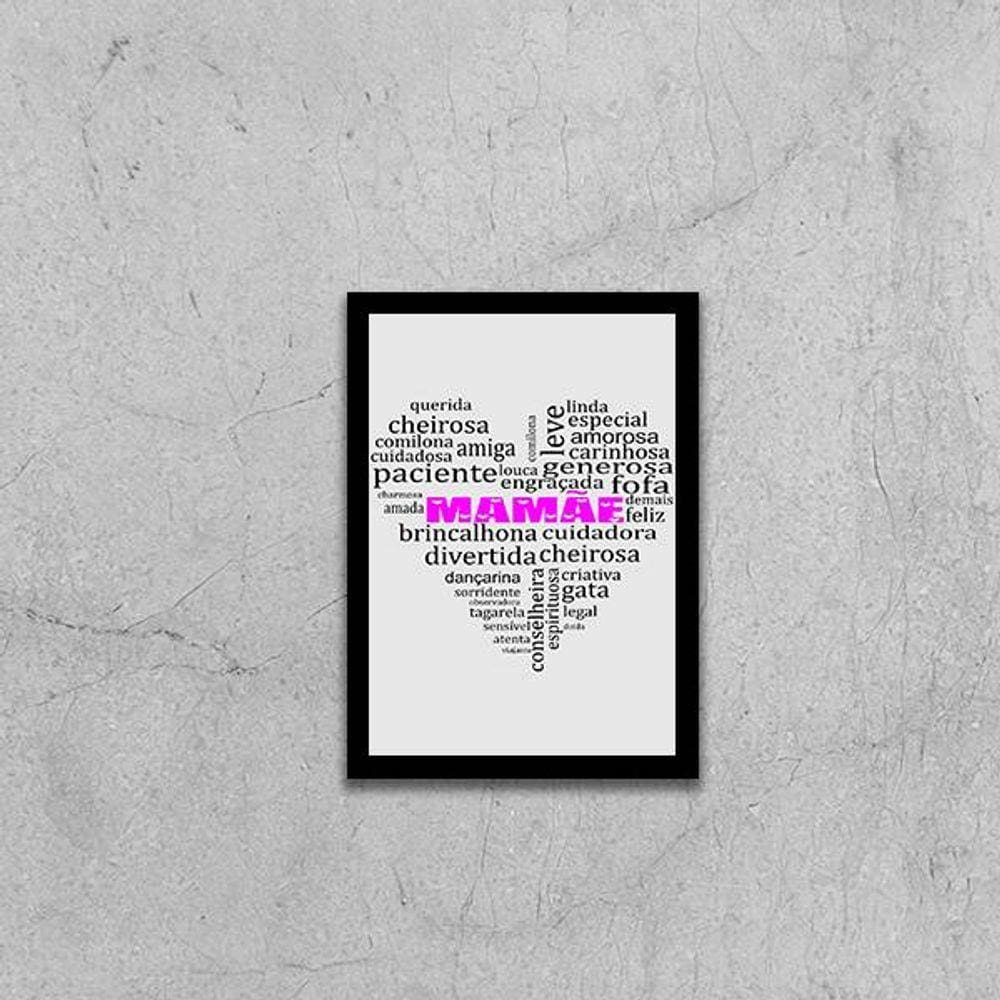 Quadro Mamãe Qualidades Coração Branco 24x18cm