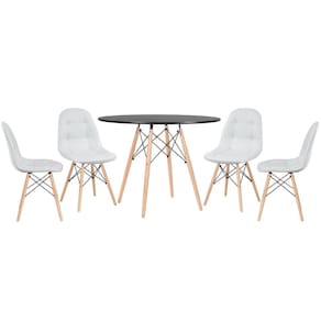 KIT - Mesa redonda Eames 100 cm preto + 4 cadeiras estofadas Eiffel Botonê