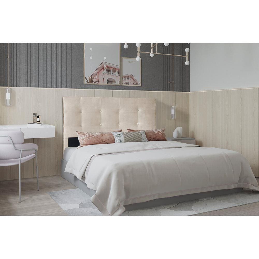 Cabeceira Casal 1,40m Berlim Suede Bege Dal Poz Estofados