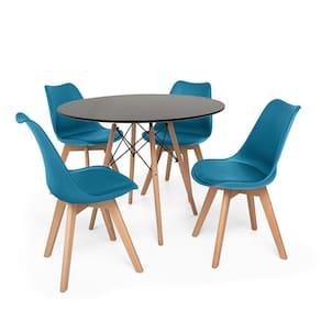 Kit Mesa Jantar Eiffel 90cm Preta + 04 Cadeiras Leda - Turquesa