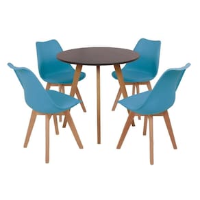Mesa Inês 80cm Preta + 4 Cadeiras Leda - Turquesa