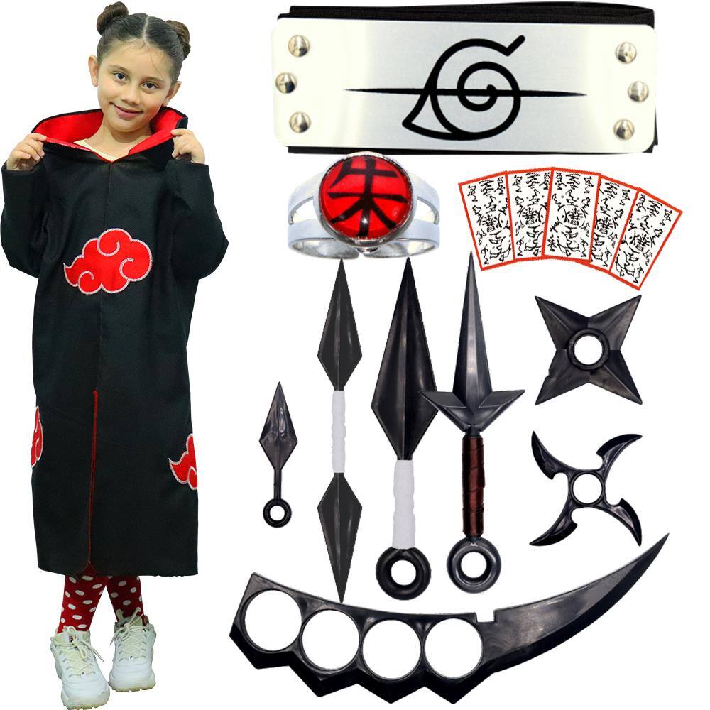 Manto Akatsuki Infantil + Kit Kunai + Bandana e Anel Itachi | Casas Bahia