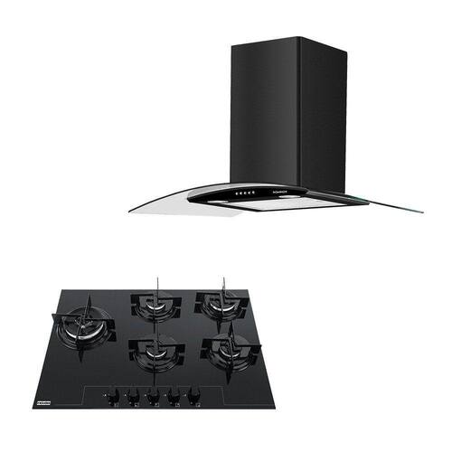 Kit Franke Coifa Vidro Curvo Dominox 90cm + Cooktop 5 Bocas Glass a Gás Casas Bahia